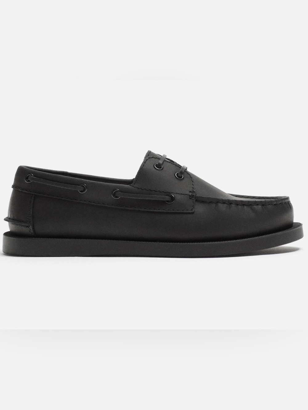 Zara Men's Classic Leather Black Deck Shoes Size 9